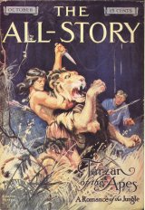 Primera portada de Tarzan aparecida en la edición de octubre de 1912 de la revista The All-Story. Autor: Clinton Pettee (1872-1937).